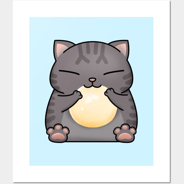 Chubby Cat White Dango Wall Art by Takeda_Art